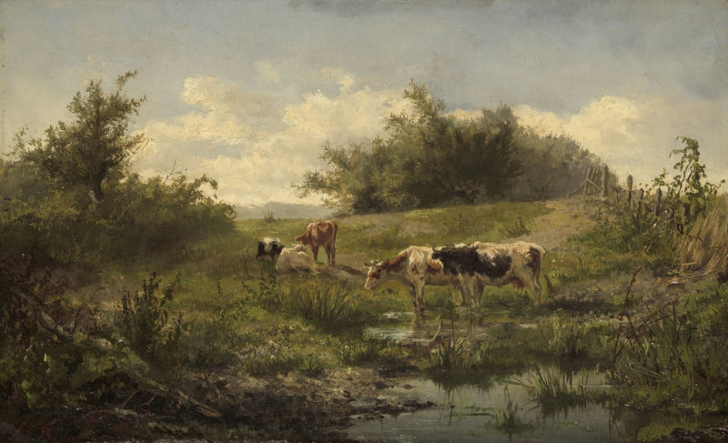 Cows at a Pond (1856 - 1858) reproduction of painting by Gerard Bilders. ALL GICLEE PRINTS