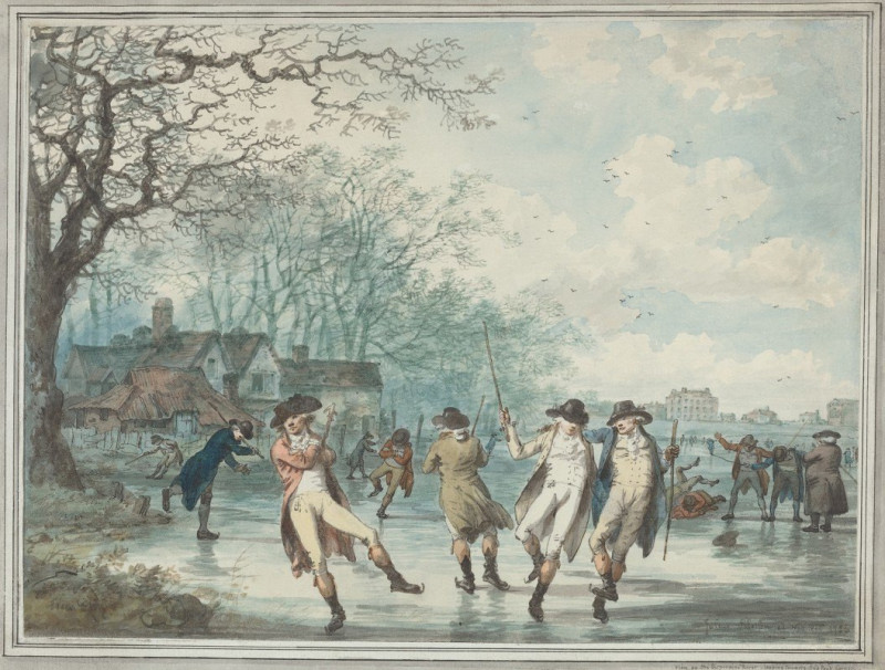 Skaters on the Serpentine in Hyde Park (1786) reproduction of painting by Julius Caesar Ibbetson. ALL GICLEE PRINTS