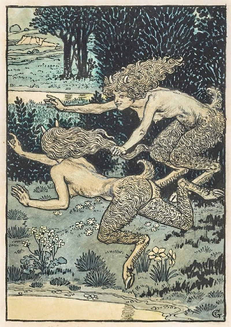 Les Petites Faunesses (1896) reproduction of painting by Eugène Grasset. ALL GICLEE PRINTS