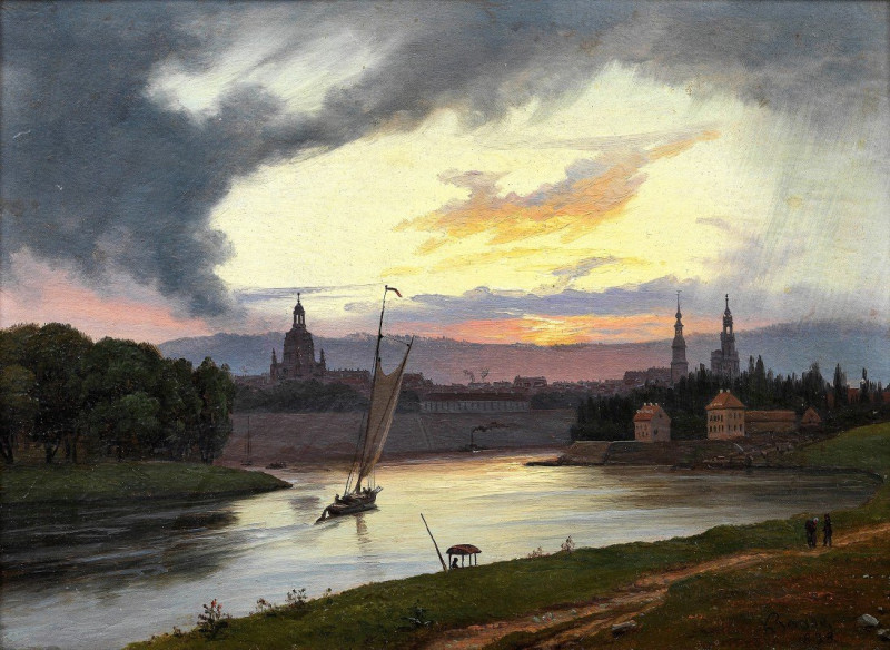 Dresden at Sunset (1838) reproduction of painting by Knud Baade. ALL GICLEE PRINTS