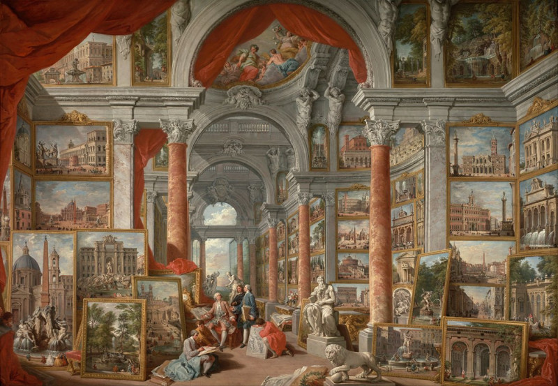 Picture Gallery with Views of Modern Rome (1757) reproduction of painting by Giovanni Paolo Panini. ALL GICLEE PRINTS