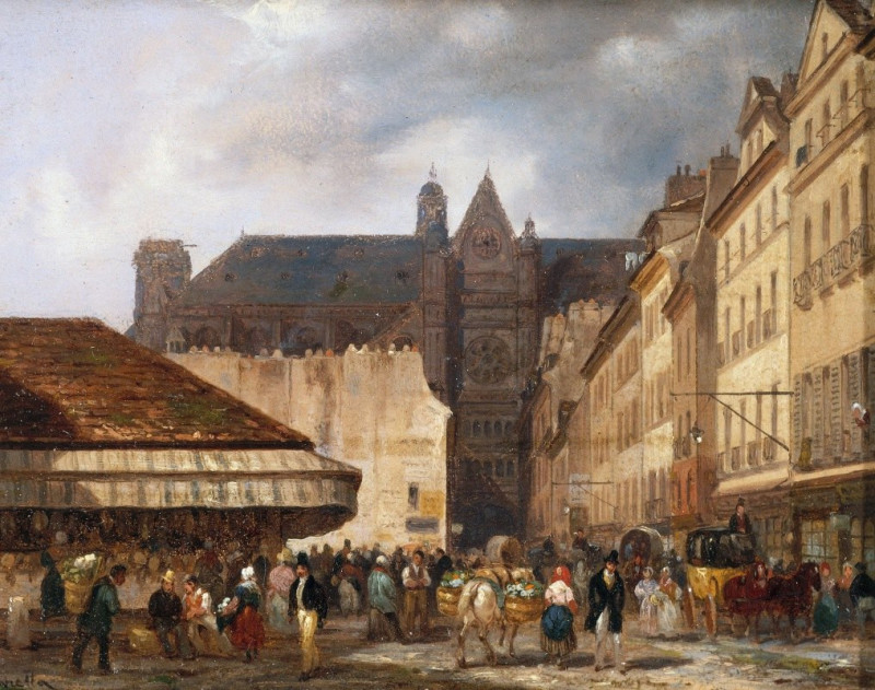 La rue des Prouvaires et l’église Saint-Eustache (1828) reproduction of painting by Giuseppe Canella. ALL GICLEE PRINTS