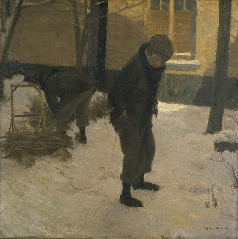 Child with sleigh reproduction of painting by Charles Mertens. ALL GICLEE PRINTS