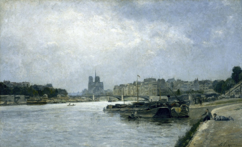 L’île de la Cité et l’île Saint-Louis, vues du pont d’Austerlitz (1880) reproduction of painting by Stanislas Lépine. ALL GIC...