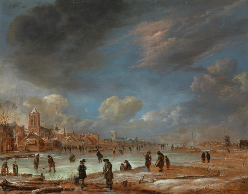 Winter Landscape near a Town with Kolf Players (c. 1658 - c. 1660) reproduction of painting by Aert van der Neer. ALL GICLEE ...