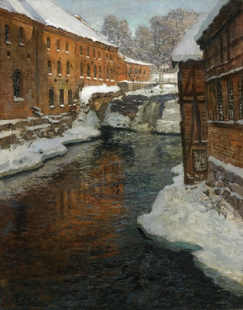 Fra Akerselven (The Akerselven River In The Snow) reproduction of painting by Frits Thaulow. ALL GICLEE PRINTS