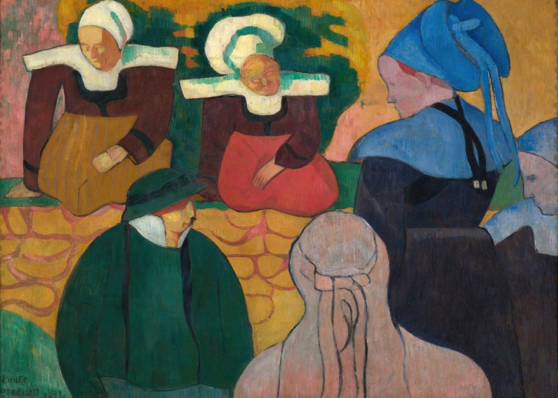 Breton Women At A Wall (1892) reproduction of painting by Emile Bernard. ALL GICLEE PRINTS