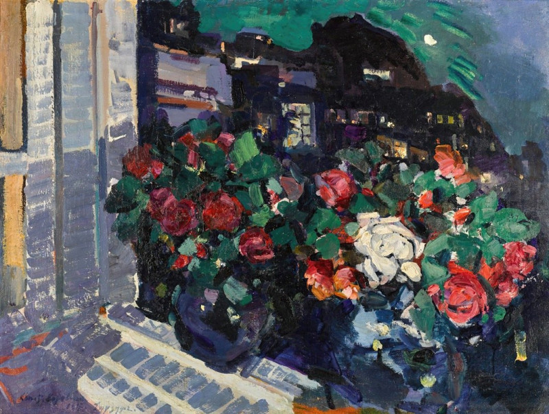 Roses on a Window Sill, Gurzuf (1917) reproduction of painting by Konstantin Alexeevich Korovin. ALL GICLEE PRINTS