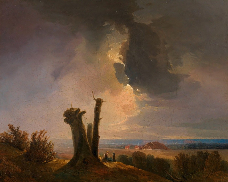 Westungarische Landschaft – Blick vom Leithagebirge (1841) reproduction of painting by Adalbert Stifter. ALL GICLEE PRINTS