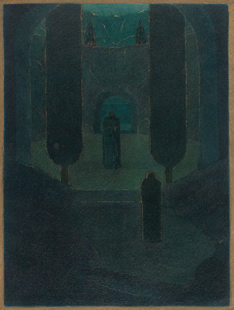 Cloaked Figures in a Dark Garden (1911–24) reproduction of painting by Herbert Crowley. ALL GICLEE PRINTS