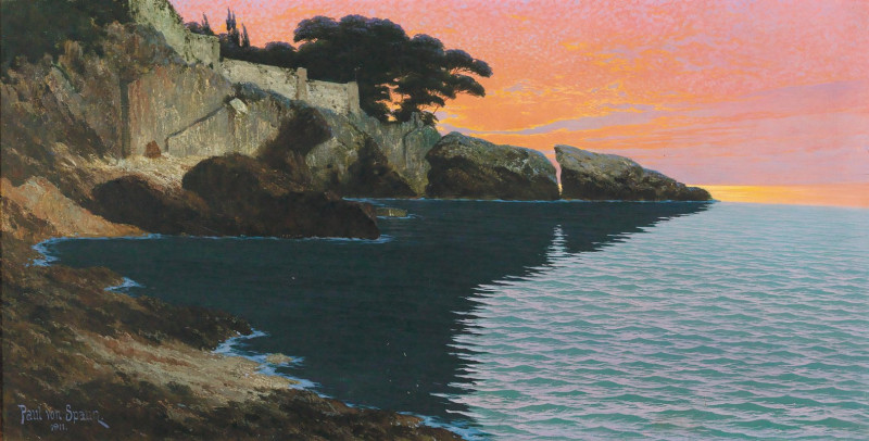 Sunset on a Southern Coastline reproduction of painting by Paul Von Spaun. ALL GICLEE PRINTS