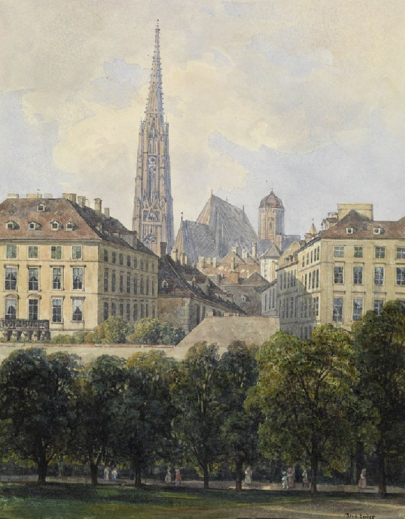 Blick auf den Stephansdom vom Glacis aus reproduction of painting by Thomas Ender. ALL GICLEE PRINTS