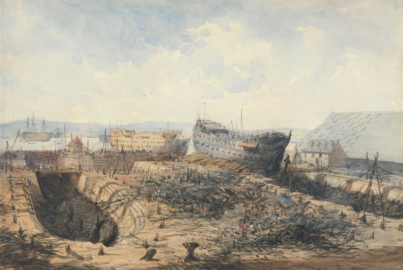 Plymouth Dockyard after the Fire (1840) reproduction of painting by William Callow. ALL GICLEE PRINTS