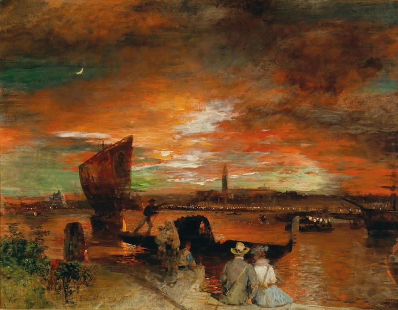 Oswald Achenbach reprodukcija A scene at dusk in Venice (1903), VISOS REPRODUKCIJOS , paveikslai, reprodukcijos internetu