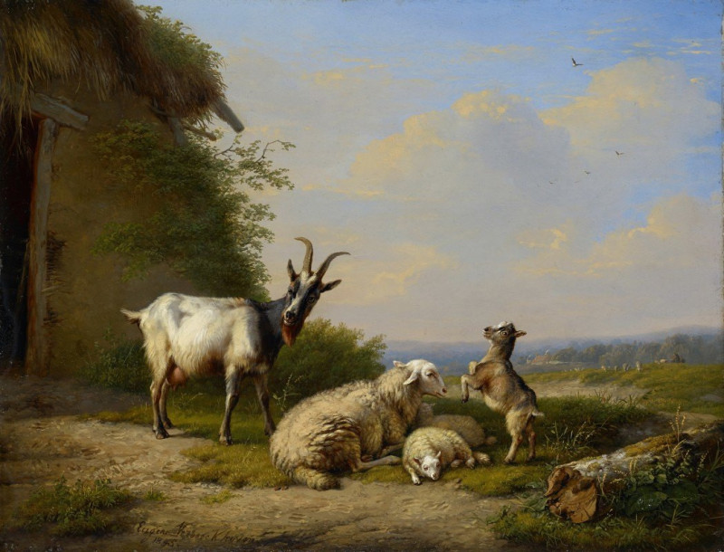 Goats and Sheep (1845) reproduction of painting by Eugène Joseph Verboeckhoven. ALL GICLEE PRINTS