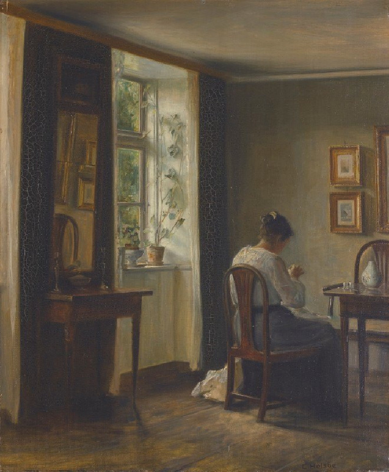 Seamstress Sewing In An Interior reproduction of painting by Carl Holsøe. ALL GICLEE PRINTS