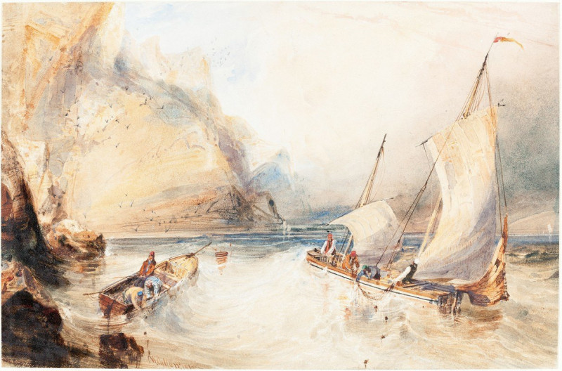 Fishing Boats off a Rocky Coast (1833) reproduction of painting by William Callow. ALL GICLEE PRINTS