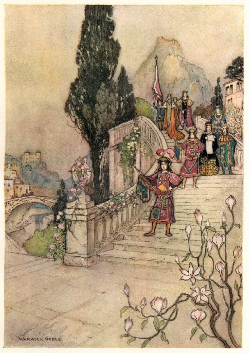 The Royal Proclamation (1911) reproduction of painting by Warwick Goble. ALL GICLEE PRINTS