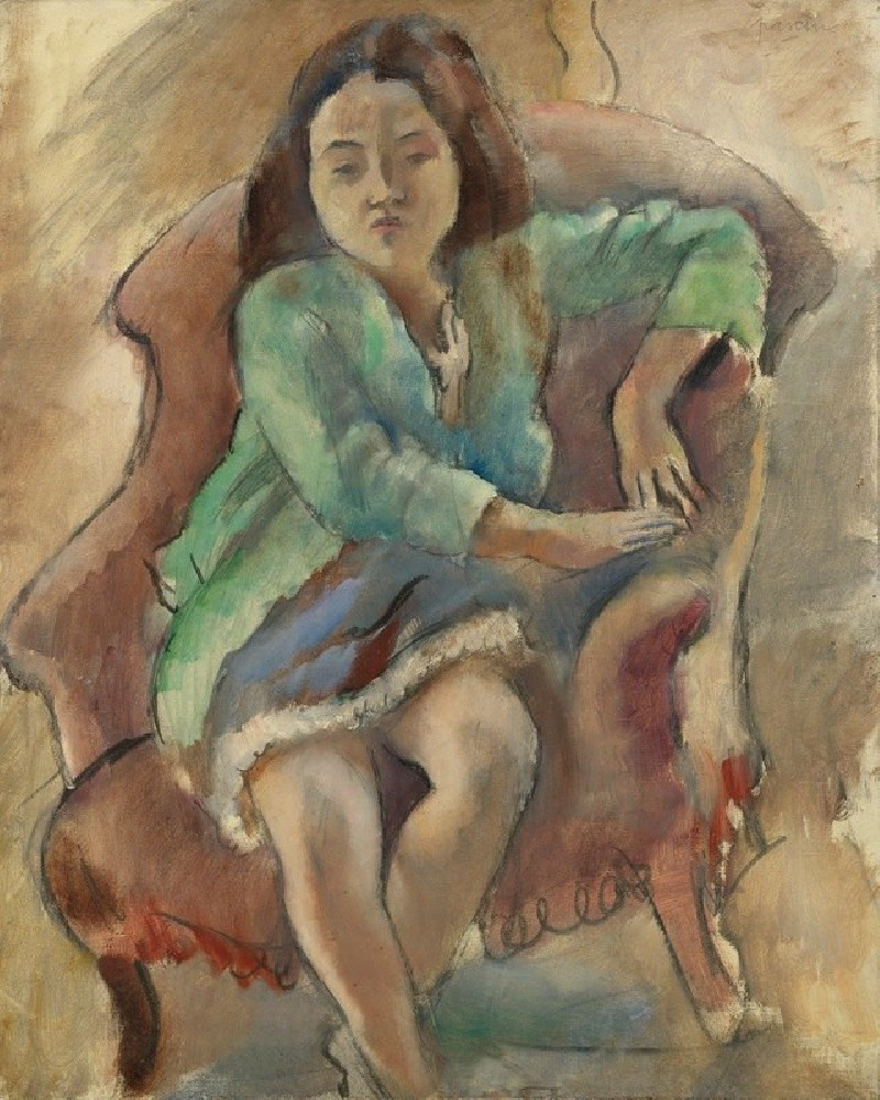 Simone D’alal (Jeune Fille Dans Une Bergère) (1924) reproduction of painting by Jules Pascin. ALL GICLEE PRINTS