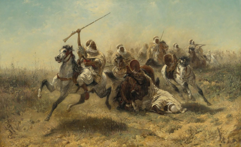 The charge (1869) reproduction of painting by Adolf Schreyer. ALL GICLEE PRINTS