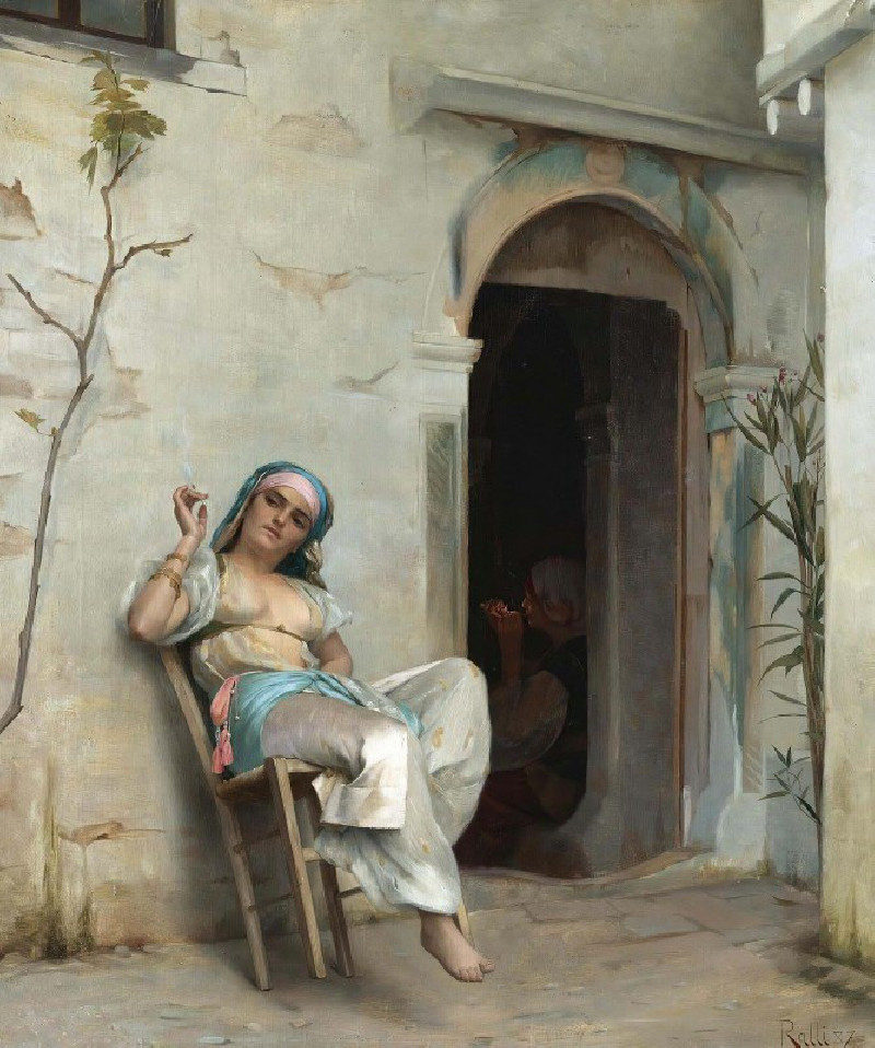 Turkish Woman Smoking (1887) reproduction of painting by Theodoros Ralli. ALL GICLEE PRINTS