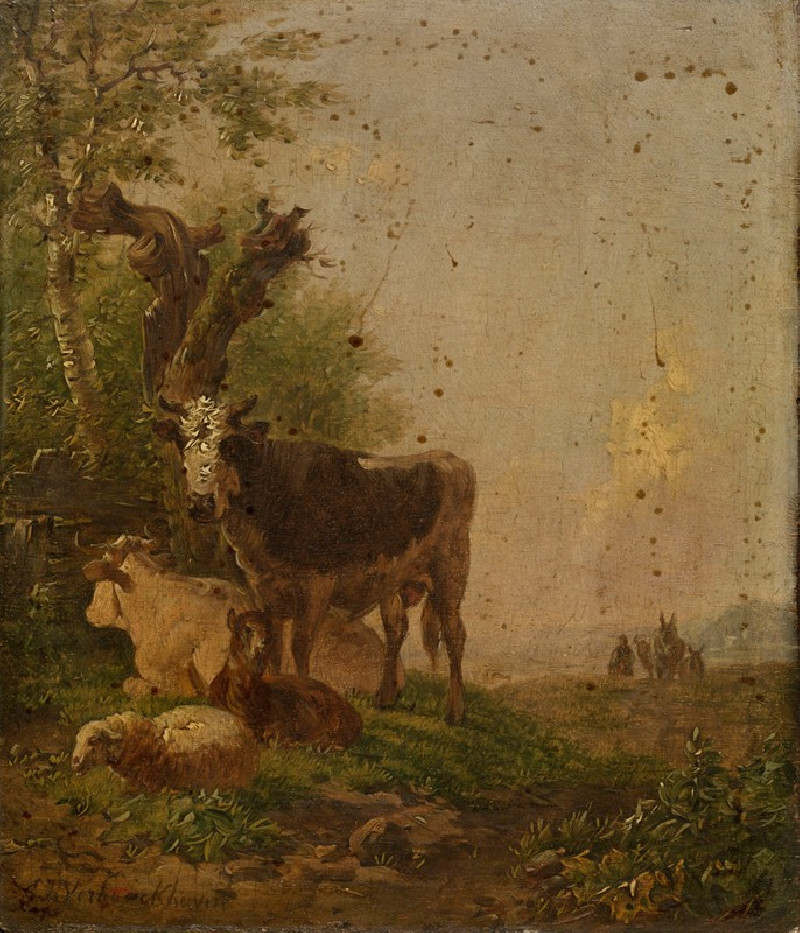 Cows and Sheep reproduction of painting by Eugène Joseph Verboeckhoven. ALL GICLEE PRINTS