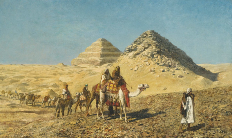 Camel Caravan Amid The Pyramids, Egypt reproduction of painting by Edwin Lord Weeks. ALL GICLEE PRINTS