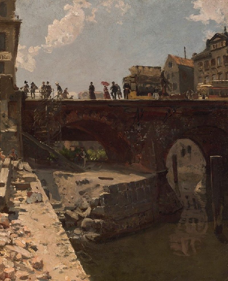 Brücke in einer französischen Stadt (1870) reproduction of painting by Stanislas Lépine. ALL GICLEE PRINTS