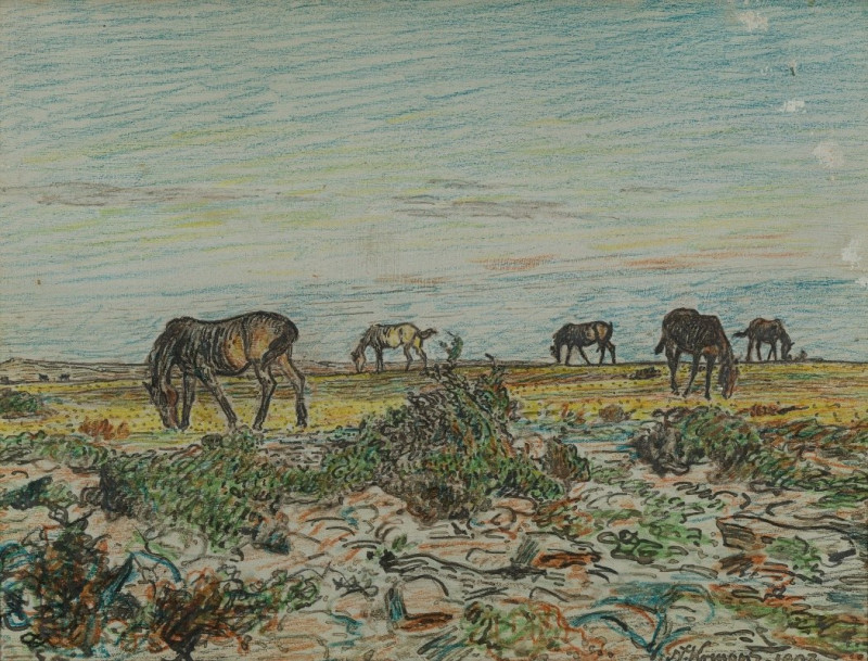 Horses Grazing (1903) reproduction of painting by Nils Kreuger. ALL GICLEE PRINTS