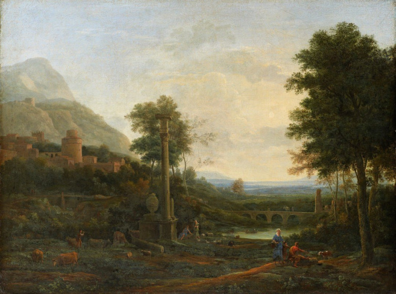 Landscape with a Column and Figures reproduction of painting by Claude Lorrain. ALL GICLEE PRINTS