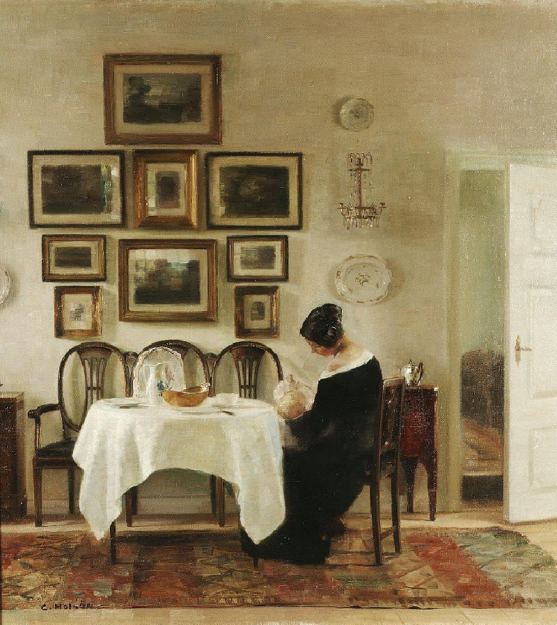 Carl Holsøe reprodukcija Mother And Child In A Dining Room Interior, VISOS REPRODUKCIJOS , paveikslai, reprodukcijos internetu