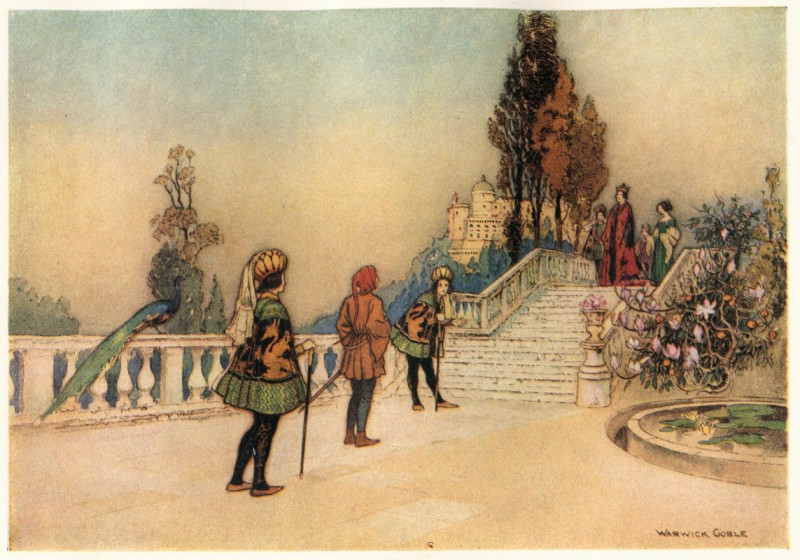 The Two Courtiers presenting Cienzo to the King (1911) reproduction of painting by Warwick Goble. ALL GICLEE PRINTS