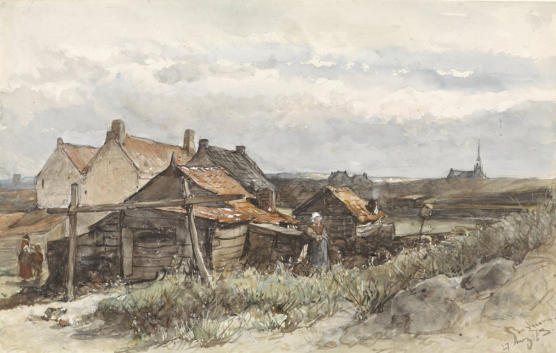 Johannes Bosboom reprodukcija Fishing Family Houses in Scheveningen (1873), VISOS REPRODUKCIJOS , paveikslai, reprodukcijos i...