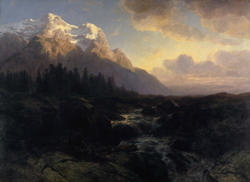 The Rosenlaui Valley with the Wetterhorn (1856) reproduction of painting by Alexandre Calame. ALL GICLEE PRINTS