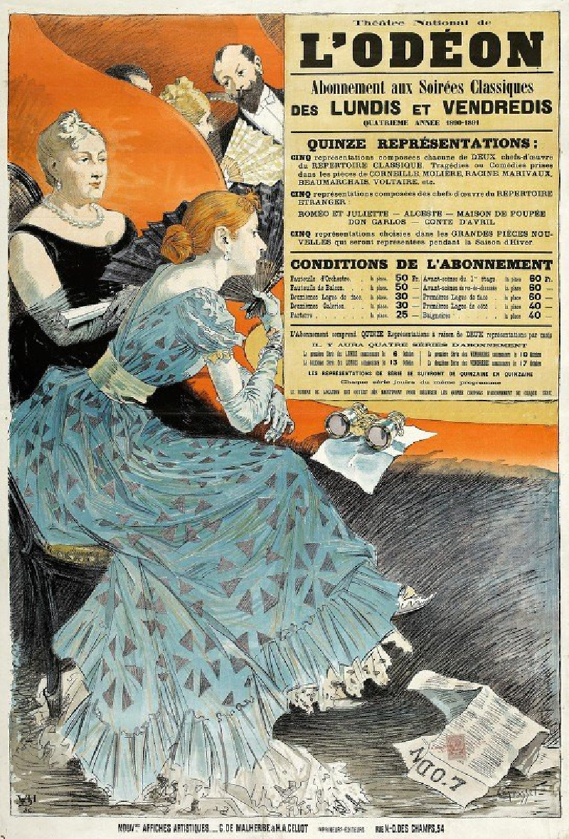 Théâtre National De L’odeon (1890) reproduction of painting by Eugène Grasset. ALL GICLEE PRINTS