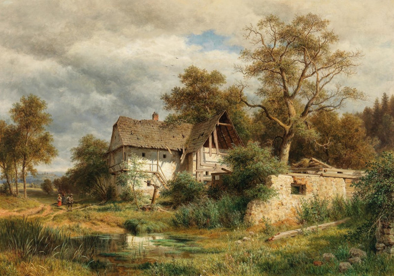 A Dilapidated Farmyard in the Laabach Valley near Kaumberg (1879) reproduction of painting by Ludwig Halauska. ALL GICLEE PRINTS