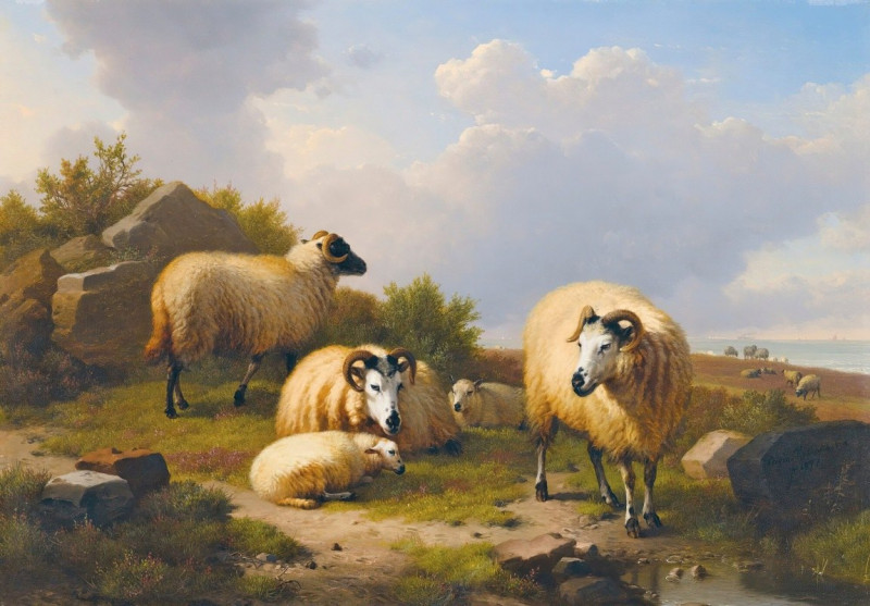 Eugène Joseph Verboeckhoven reprodukcija Sheep In A Scottish Landscape (1871), VISOS REPRODUKCIJOS , paveikslai, reprodukcijo...