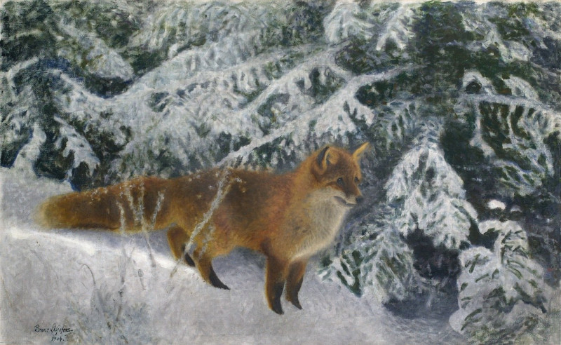 Fox in Winter (1904) reproduction of painting by Bruno Liljefors. ALL GICLEE PRINTS