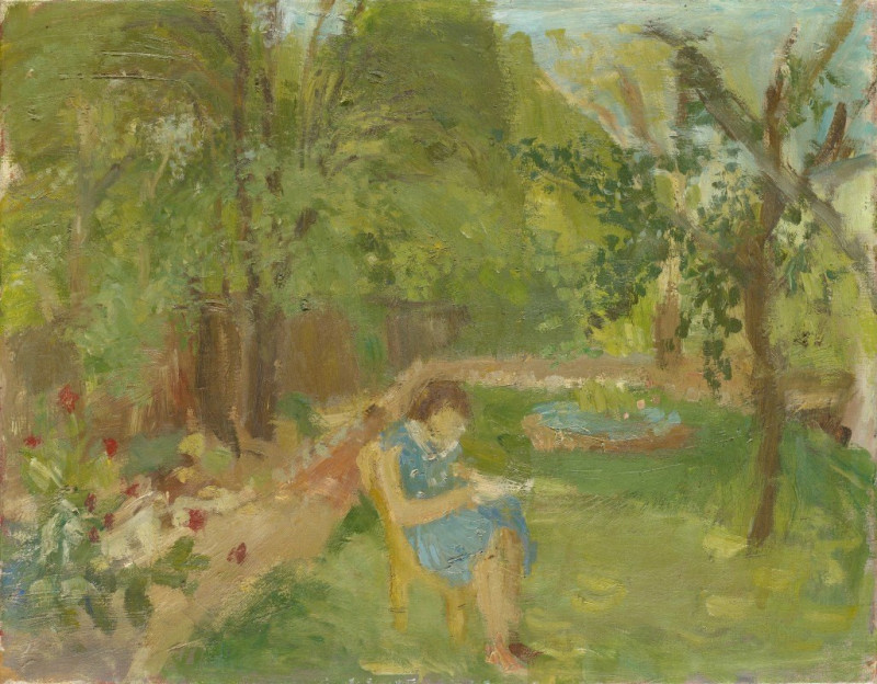 Girl in the Garden (1929) reproduction of painting by Walter Kurt Wiemken. ALL GICLEE PRINTS