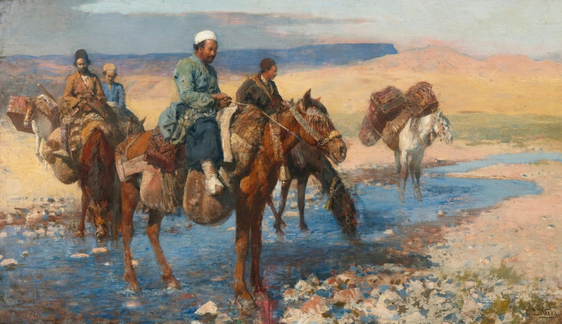 Horses At The Ford – Persia reproduction of painting by Edwin Lord Weeks. ALL GICLEE PRINTS