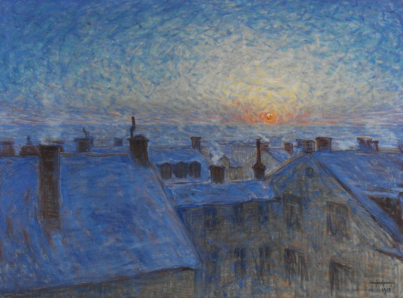 Eugène Jansson reprodukcija Sunrise over the Rooftops. Motif from Stockholm (1903), VISOS REPRODUKCIJOS , paveikslai, reprodu...