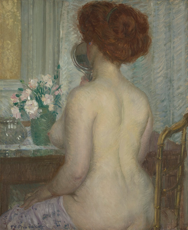 Woman at a Dressing Table (1908) reproduction of painting by Frederick Carl Frieseke. ALL GICLEE PRINTS