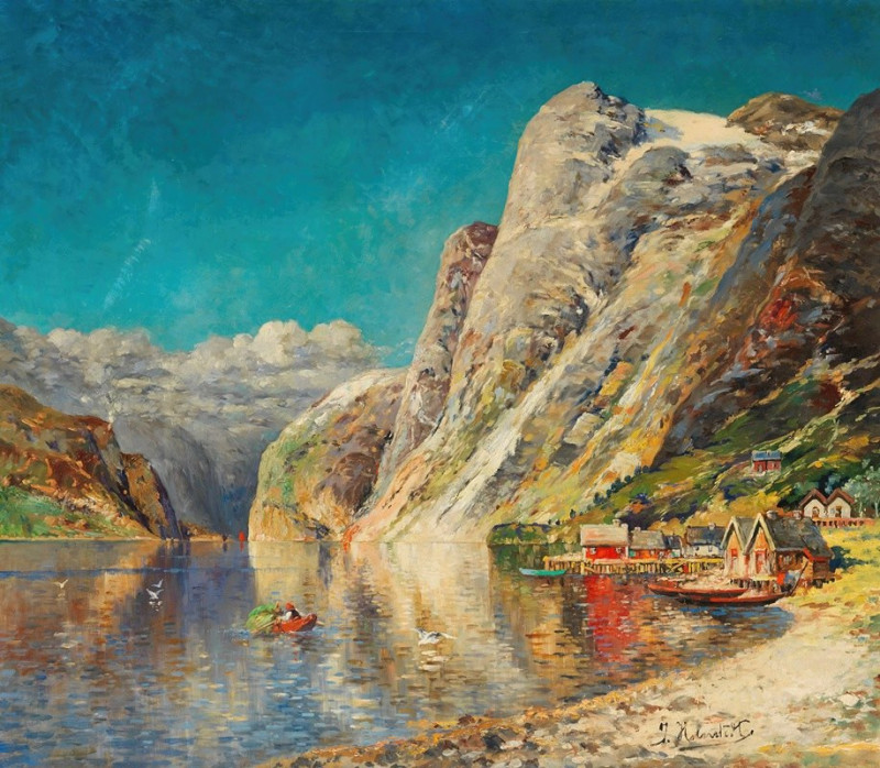 Sommer am Norwegischen Fjord (1900) reproduction of painting by Karl Kaufmann. ALL GICLEE PRINTS