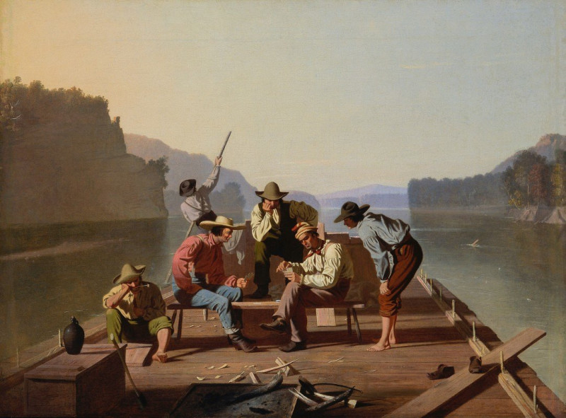 Raftsmen Playing Cards (1847) reproduction of painting by George Caleb Bingham. ALL GICLEE PRINTS