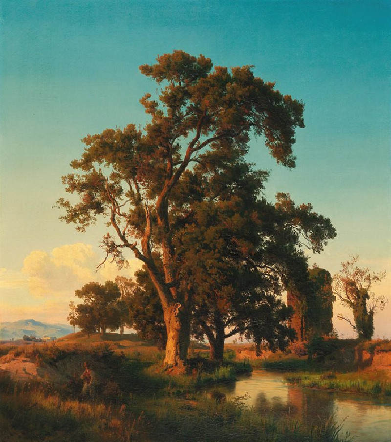 A majestic tree in the evening light reproduction of painting by Oswald Achenbach. ALL GICLEE PRINTS