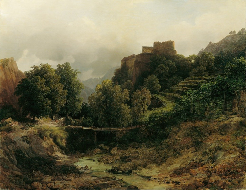 Schloss Tirol bei Meran (1843) reproduction of painting by Thomas Ender. ALL GICLEE PRINTS