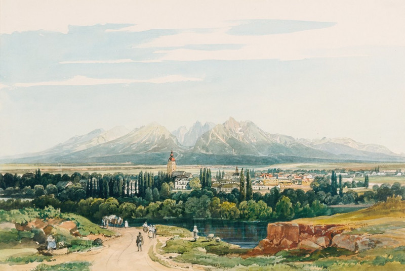 Schloss Lomnitz und die Tatra in Ungarn (1861) reproduction of painting by Thomas Ender. ALL GICLEE PRINTS