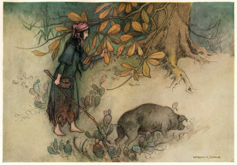 Parmetella gathering Golden Leaves (1911) reproduction of painting by Warwick Goble. ALL GICLEE PRINTS