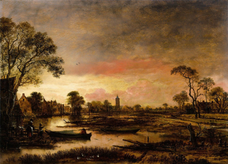 River Landscape (c. 1650) reproduction of painting by Aert van der Neer. ALL GICLEE PRINTS