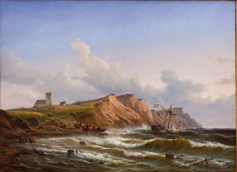 Shipwreck after a Storm off the West Coast of Jutland near Ferring Church (1847 - 1848) reproduction of painting by Carl Fred...